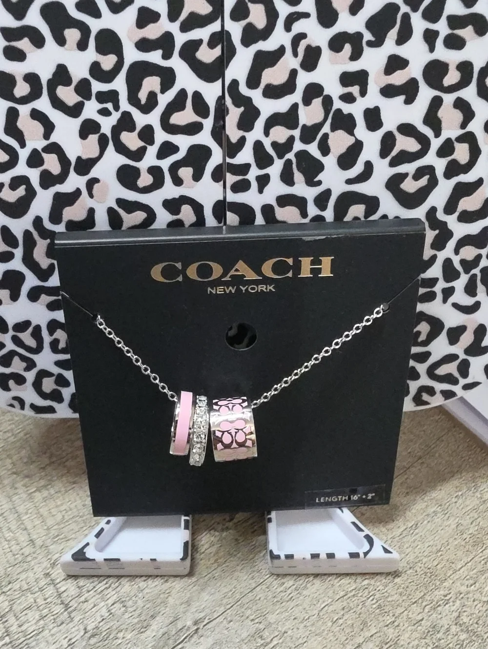 Coach Pink and Silver Trio Ring Pendant Necklace